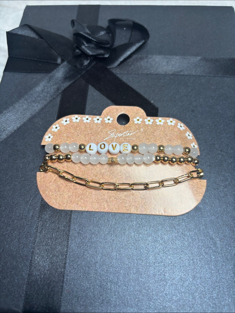 Gold and White 'LOVE' Bead Bracelet Set NWT